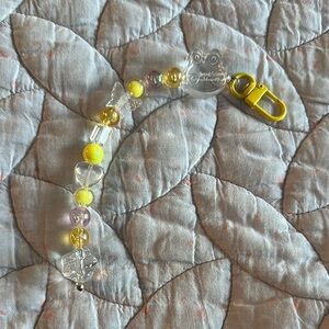 Yellow and Clear Beaded Purse charm: frog, butterfly and heart